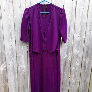 Purple Modest Dress with Vest Cape 39"B 37"W Handmade Mennonite Amish
